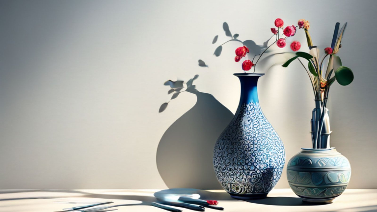 three vases showing decorative arts 